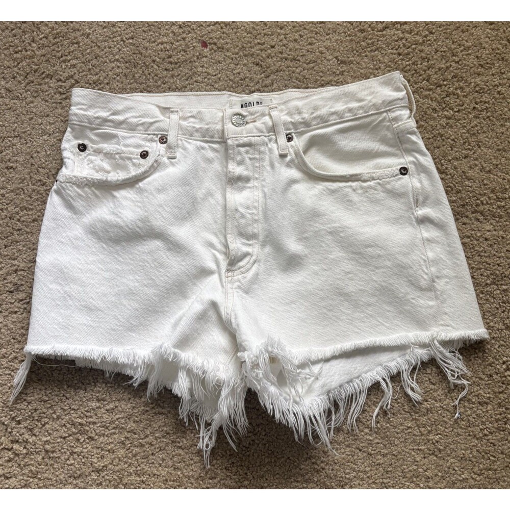 AGOLDE Parker Short White High Rise Loose Fit Cut Off Denim Shorts 26